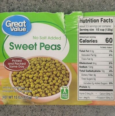 Sweet No Salt Added Peas, Sweet