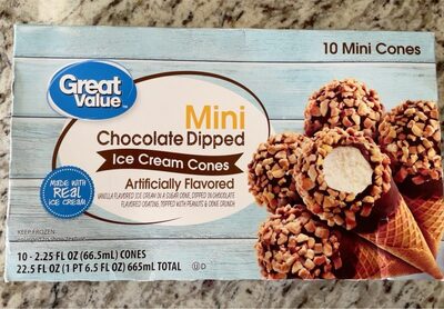 Chocolate Dipped Vanilla Ice Cream In A Sugar Cone, Dipped In Chocolate Flavored Coating, Topped With Peanuts & Cone Crunch Mini Cones, Chocolate Dipped Vanilla
