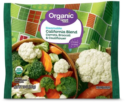 California Style Vegetable Blend Organic Broccoli, Carrots, & Cauliflower Steamable Steams In Bag, California Style Vegetable Blend