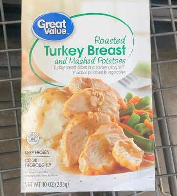 Roasted Turkey Breast Slices In A Savory Gravy With Mashed Potatoes & Vegetables, Roasted