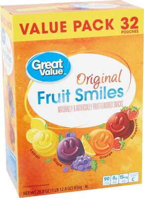 Original Fruit Smiles Fruit-Flavored Snacks, Lemon, Grape, Strawberry, Orange