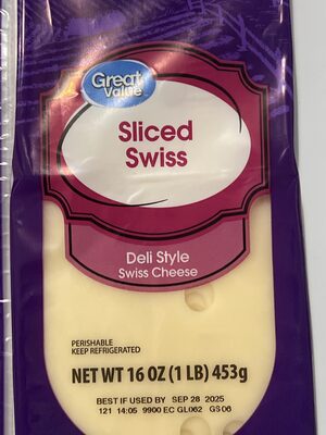 Swiss Deli Style Sliced Cheese, Swiss