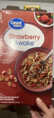 Sweetened Crispy Rice And Wheat Cereal With Strawberries, Strawberries