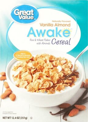 Vanilla Almond Awake Crispy Rice And Wheat Cereal With Almonds, Vanilla Almond Awake