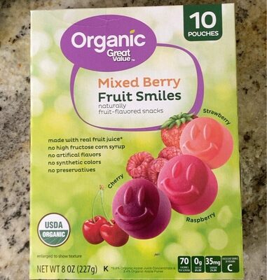 Mixed Berry Fruit Smiles Organic Strawberry, Cherry, Raspberry Fruit-Flavored Snacks, Mixed Berry Fruit Smiles