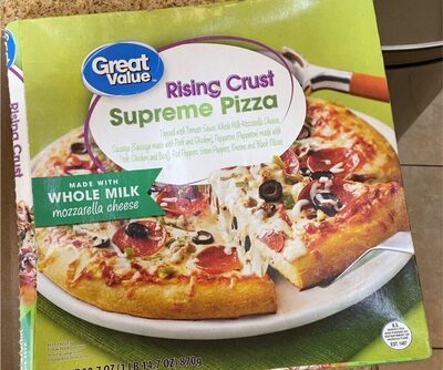 Supreme Topped With Tomato Sauce, Whole Milk Mozzarella Cheese, Sausage (Sausage Made With Park And Chicken), Pepperoni (Pepperoni Made With Pork, Chicken And Beef), Red Peppers, Green Peppers, Onions & Black Olives Rising Crust Pizza, Supreme