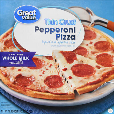Pepperoni Topped With Sliced & Diced Pepperoni Thin Crust Pizza, Pepperoni