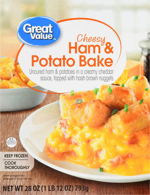 Cheesy Ham & Potato Bake Uncured Ham & Potatoes In A Creamy Cheddar Sauce, Topped With Hash Brown Nuggets, Cheesy Ham & Potato Bake
