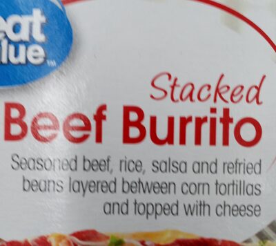 Stacked Beef Seasoned Beef, Rice, Salsa And Refried Beans Layered Between Corn Tortillas And Topped With Cheese Burrito, Stacked Beef