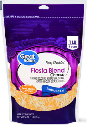 Fiesta Blend Reduced Fat Monterey Jack, Cheddar, Asadero And Queso Quesadilla Finely Shredded Cheese, Fiesta Blend