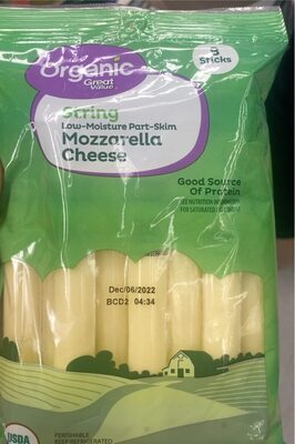 Mozzarella Organic Low-Moisture Part-Skim String Cheese, Mozzarella