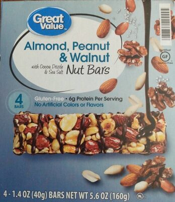 Almond, Peanut & Walnut With Cocoa Drizzle & Sea Salt Nut Bars, Almond, Peanut & Walnut