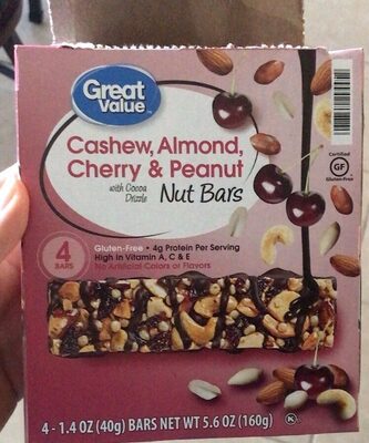 Cashew, Almond, Cherry & Peanut With Cocoa Drizzle Nut Bars, Cashew, Almond, Cherry & Peanut