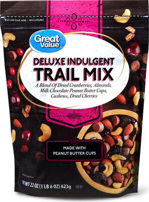 Deluxe Indulgent A Blend Of Dried Cranberries, Almonds, Milk Chocolate Peanut Butter Cups, Cashews, Dried Cherries Trail Mix, Deluxe Indulgent