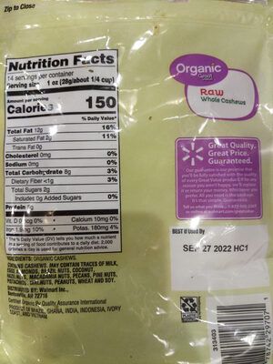 Organic Raw Whole Cashews