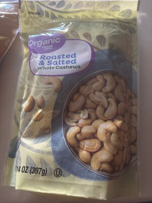 Roasted & Salted Organic Whole Cashews, Roasted & Salted