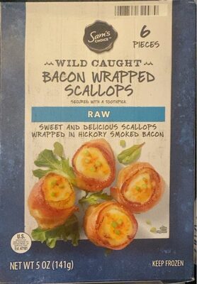 Bacon Wrapped Wild Caught Raw Jumbo Scallops, Bacon