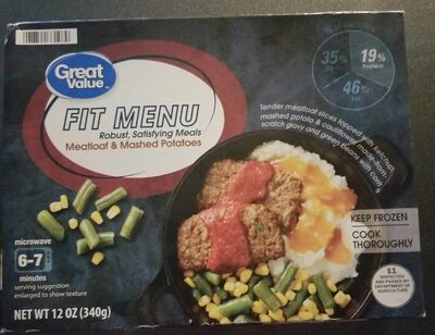 Meatloaf & Mashed Potatoes Tender Meatloaf Slices Topped With Ketchup, Mashed Potato & Cauliflower, Made-From-Scratch Gravy And Green Beans With Corn Fit Menu, Meatloaf & Mashed Potatoes