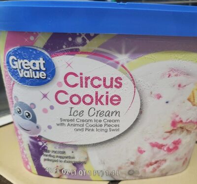 Circus Cookie Sweet Cream Ice Cream With Animal Cookie Pieces And Pink Icing Swirl, Circus Cookie