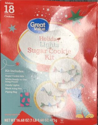 Holiday Lights Sugar Cookie Kit - Cookie Mix, White Icing Pouch, Candy Lights, Black Icing Pen, Holiday Lights