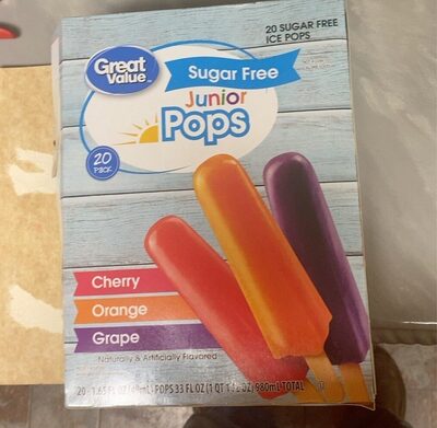Cherry, Orange, Grape Sugar Free Junior Ice Pops, Cherry, Orange, Grape