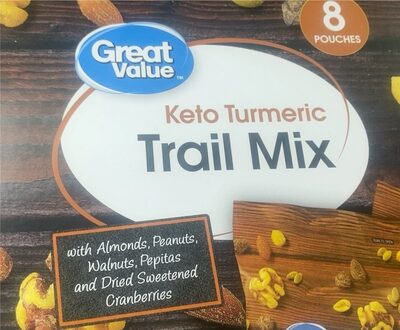 Keto Turmeric Trail Mix With Almonds, Peanuts, Walnuts, Pepitas And Dried Sweetened Cranberries, Keto Turmeric