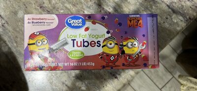 Blueberry, Strawberry Flavored 1% Milkfat Lowfat Yogurt Tubes, Blueberry, Strawberry