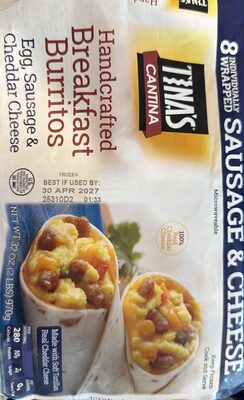 Egg, Sausage & Cheddar Cheese Handcrafted Breakfast Burritos, Egg, Sausage & Cheddar Cheese