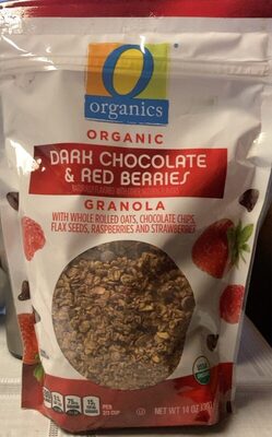 Dark Chocolate & Red Berries Flavored Organic Granola With Whole Rolled Oats, Chocolate Chips, Flax Seeds, Raspberries And Strawberries, Dark Chocolate & Red Berries