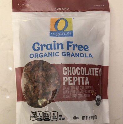 Chocolatey Pepita Coconut, Sunflower Seeds, Pumpkin Seeds, Flaxseeds, Chia Seeds, And Fair Trade Cocoa Powder Grain Free Organic Granola, Chocolatey Pepita