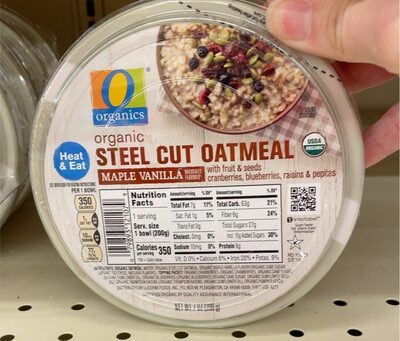 Maple Vanilla Organic Steel Cut Oatmeal With Fruit & Seeds Cranberries, Blueberries, Raisins & Pepitas, Maple Vanilla