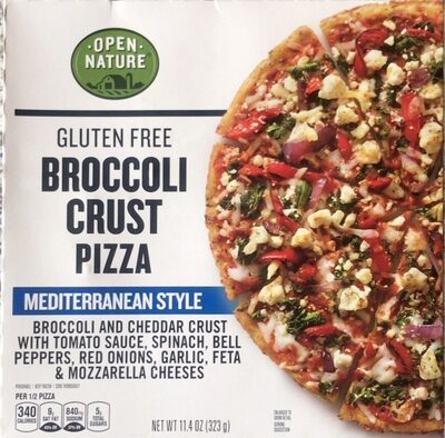 Mediterranean Style Broccoli And Cheddar Crust With Tomato Sauce, Spinach, Bell Peppers, Red Onions, Garlic, Feta & Mozzarella Cheeses Gluten Free Broccoli Crust Pizza, Mediterranean Style