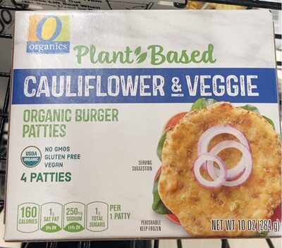 Cauliflower & Veggie Plant Based Organic Burger Patties, Cauliflower & Veggie
