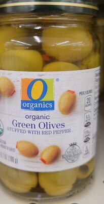 Organic Green Olives Stuffed With Red Pepper, Red Pepper