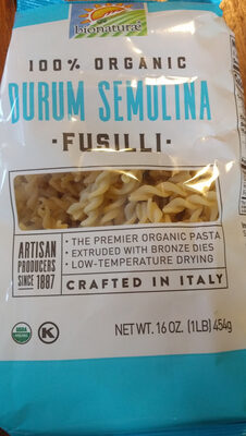100% Organic Durum Semolina, Fusilli