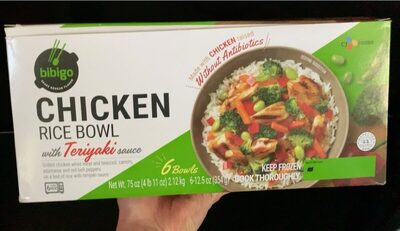 Chicken Rice Bowl With Grilled Chicken White Meat And Broccoli, Carrots, Edamame And Red Bell Peppers On A Bed Of Rice With Teriyaki Sauce, Chicken, Teriyaki Sauce