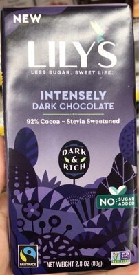 92% Cocoa Stevia Sweetened Intensely Dark Chocolate, Stevia Sweetened