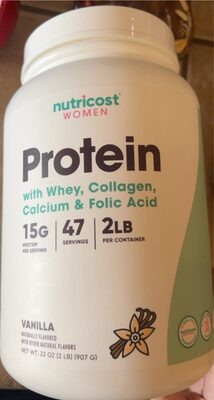 Women Protein Complex 15 G With Whey, Collagen, Calcium & Folic Acid Powder, Vanilla, Vanilla