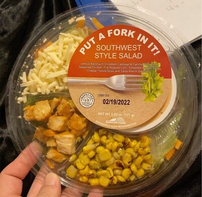 Southwest Style Lettuce Blend With Shredded Cabbage & Carrots, Chili Lime Seasoned Chicken, Fire Roasted Corn, Shredded Pepper Jack Cheese, Tortilla Strips And Salsa Ranch Dressing Salad, Southwest Style
