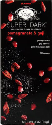 Vosges, Super Dark, 72% Cacao Dark Chocolate Bar, Pomegranate & Gaji, Pomegranate & Gaji