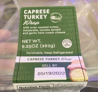 Capresent Turkey Wrap With Oven Roasted Turkey, Mozzarella, Tomato Spread And Garlic Herb Cream Cheese, Capresent Turkey