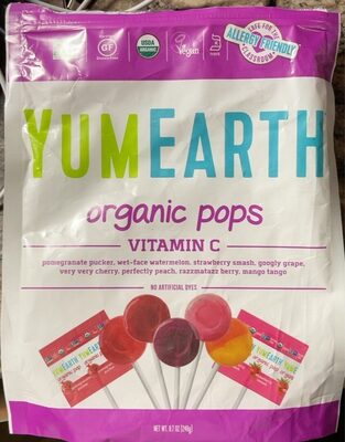 Organic Pops, Pomegranate  Pucker, Wet-Face Watermelon, Strawberry Smash, Googly Grape, Very Very Cherry, Perfectly Peach, Razzmatazz Berry, Mango Tango.