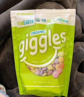 Organic Giggles Sour Chewy Candy Bites, Green Apple, Lemon, Orange, Strawberry, Grape