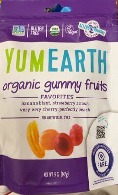Banana Blast, Strawberry Smash, Very Very Cherry, Perfectly Peach Organic Gummy Fruits Favorites, Banana Blast, Strawberry Smash, Very Very Cherry, Perfectly Peach