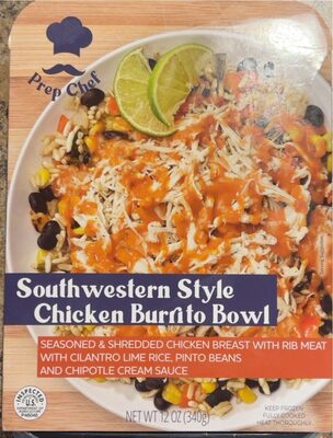 Southwestern Style Chicken Burrito Bowf Seasoned & Shredded Chicken Breast With Rib Meat With Cilantro Lime Rice, Pinto Beans And Chipotle Cream Sauce, Southwestern Style Chicken Burrito Bowf