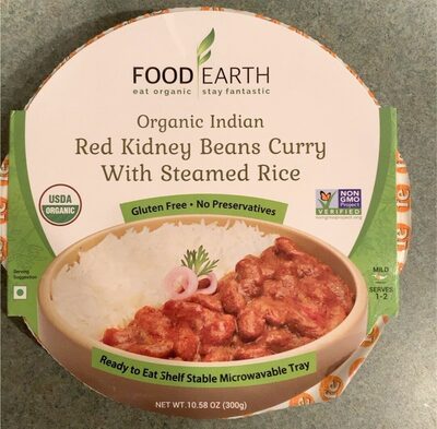 Mild Organic Indian Red Kidney Beans Curry With Steamed Rice, Mild