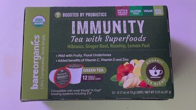 Immunity Tea With Superfoods Hibiscus, Ginger Root, Rosehip, Lemon Peel Green Tea Single Serve Cups, Mild With Fruity, Floral Undertones, Mild With Fruity, Floral Undertones