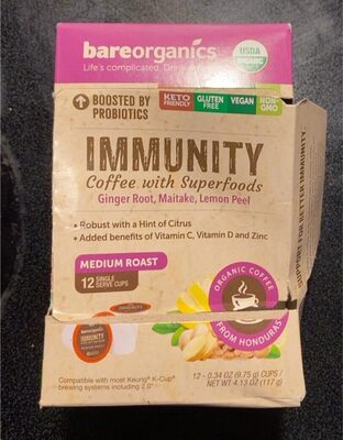 Medium Roast Immunity Coffee With Superfoods Ginger Root, Maitake, Lemon Peel Single Serve Cups, Robust With A Hint Of Citrus, Robust With A Hint Of Citrus