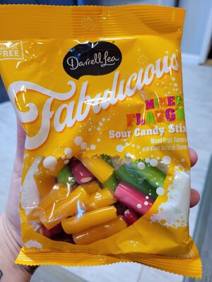 Mixed Flavor Sour Candy Stix, Raspberry; Green Apple; Tropical