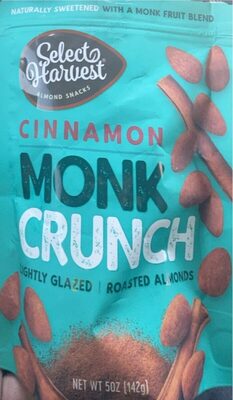 Cinnamon Monk Crunch Lightly Glazed Roasted Almonds Snacks, Cinnamon